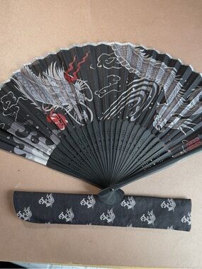 New Japanese Folding Fan Sensu Bamboo Frame Ryu Dragon Black from Japan